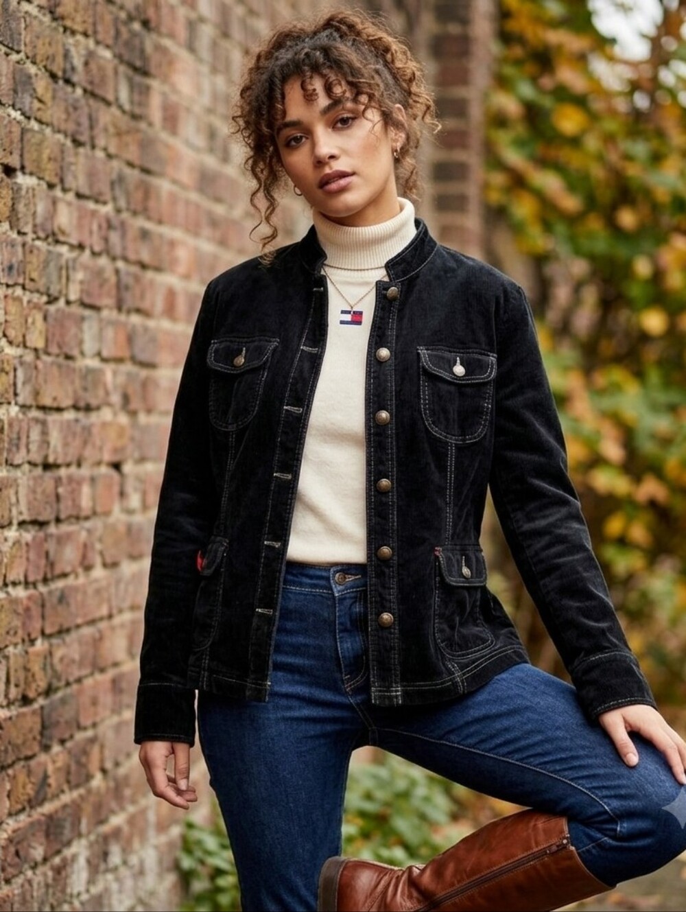 Tommy Hilfiger Vintage Y2K black corduroy utility jacket XL